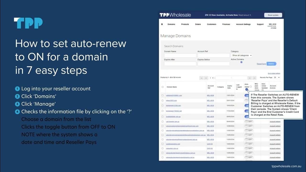 How to Set Auto Renew to ON for a Domain